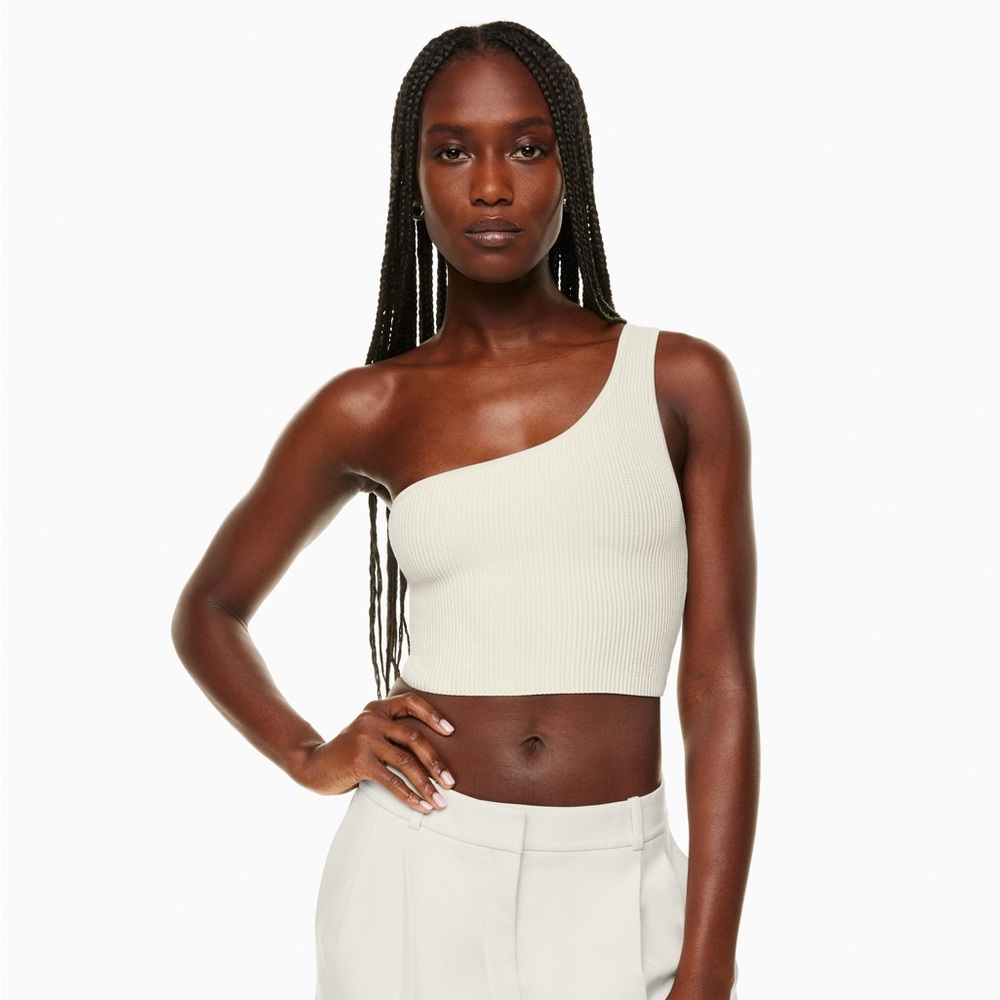 Aritzia Babaton Sculpt Knit One-Shoulder Cropped Tank Cream size Small